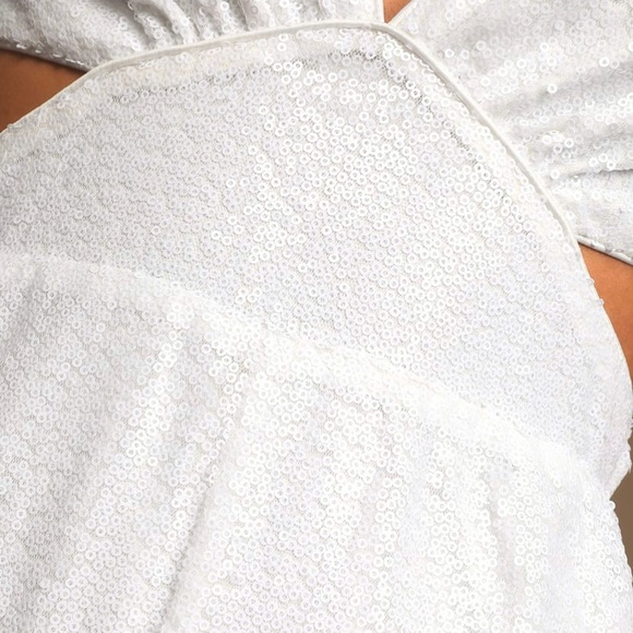 White Sequin Cutout Wide-Leg Jumpsuit Medium - Picture 3 of 3